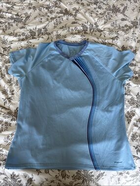 Patagonia Light Blue Athletic Top with Navy Stripe Accents size L